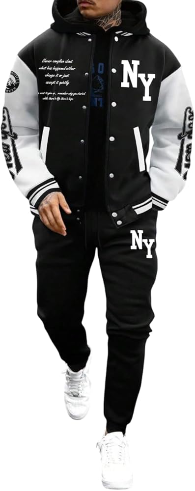 SOLY HUX Men's Tracksuit 2 Piece Outfits Color Block Letter