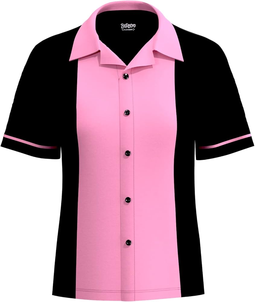 Amazon.co.jp: レディースボーリングシャツピンク&ブラックUSA Made