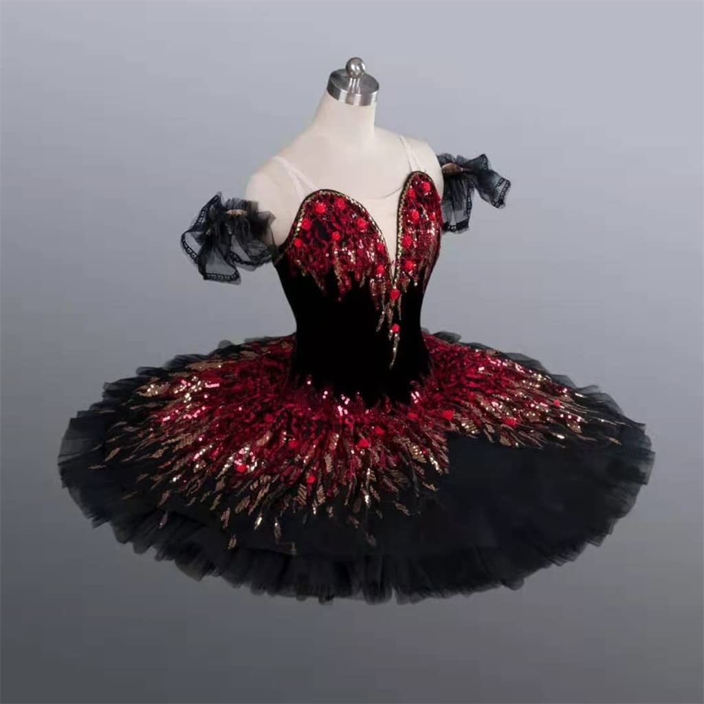 Amazon.co.jp: UXZDX 黒赤プロフェッショナルバレエチュチュ競技用衣装