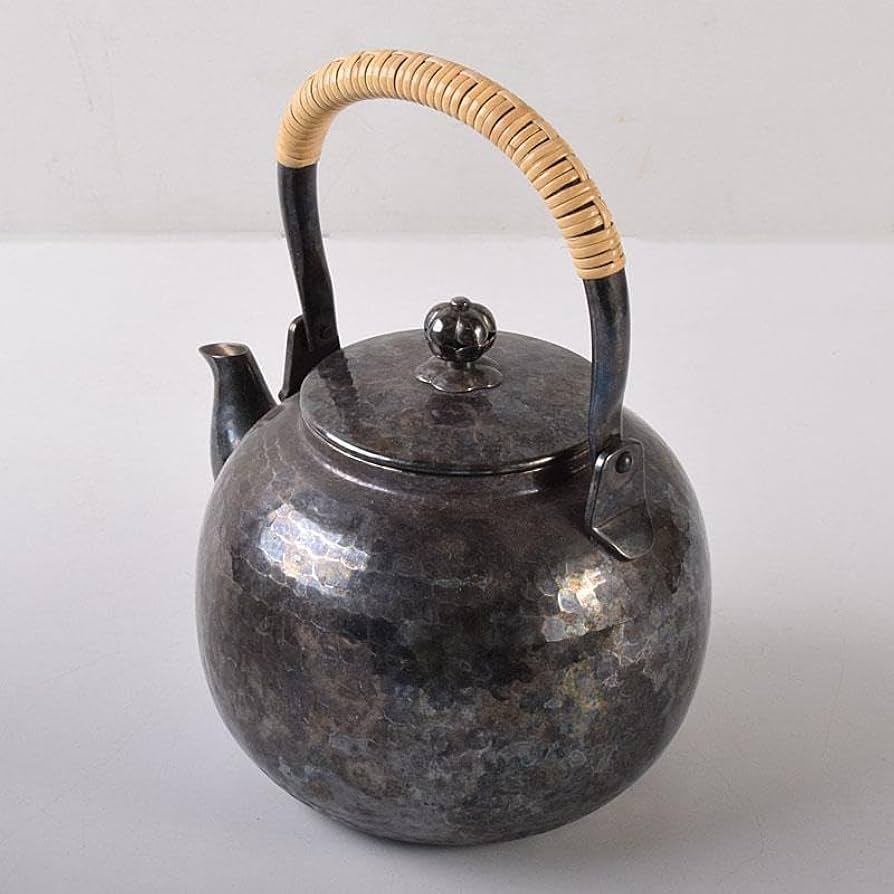 Amazon.co.jp: 煎茶道具 いぶし銀 槌目 銀瓶 湯沸 急須 重さ約495g M
