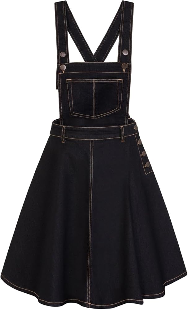 Hell Bunny Dakota Denim Pinafore Dress (Small, Blue) at Amazon
