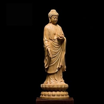 Amazon｜釈迦如来立像 木彫り 釈迦牟尼仏 木製 仏像 仏教 美術品 置物