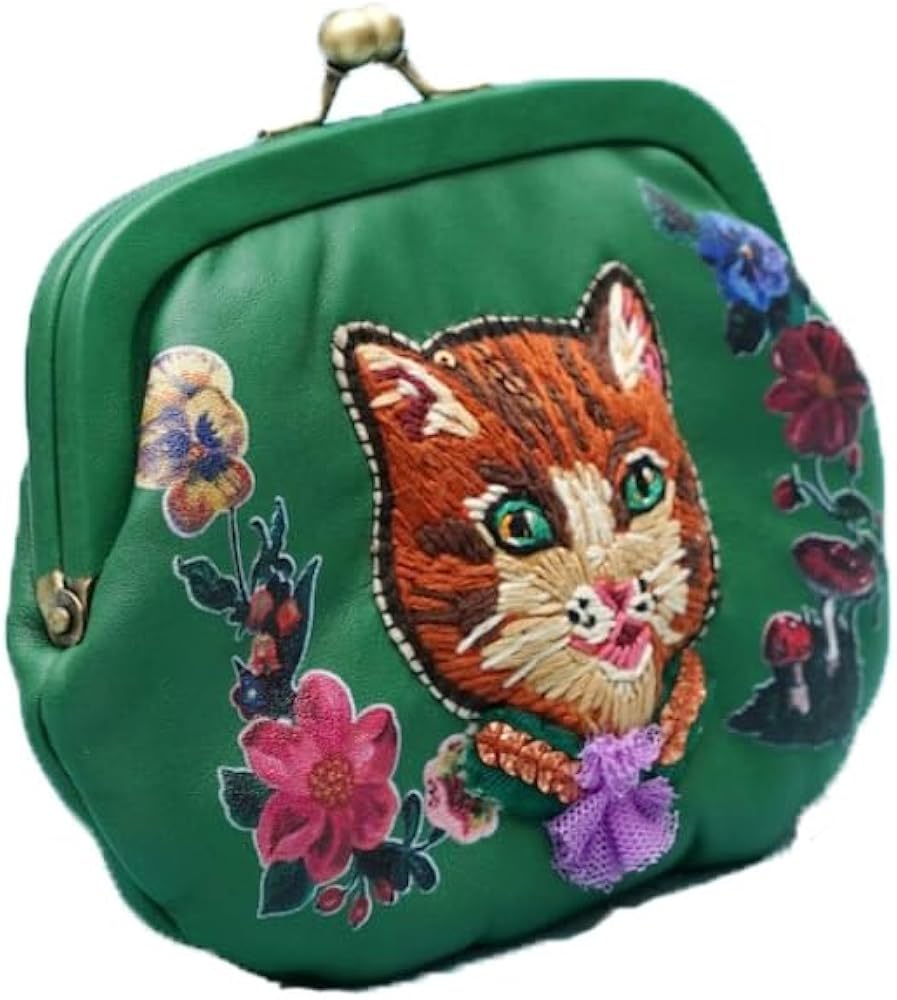 Amazon | タマオワールド 刺繍 がま口 ポーチ GGP2964 猫 ネコ ねこ