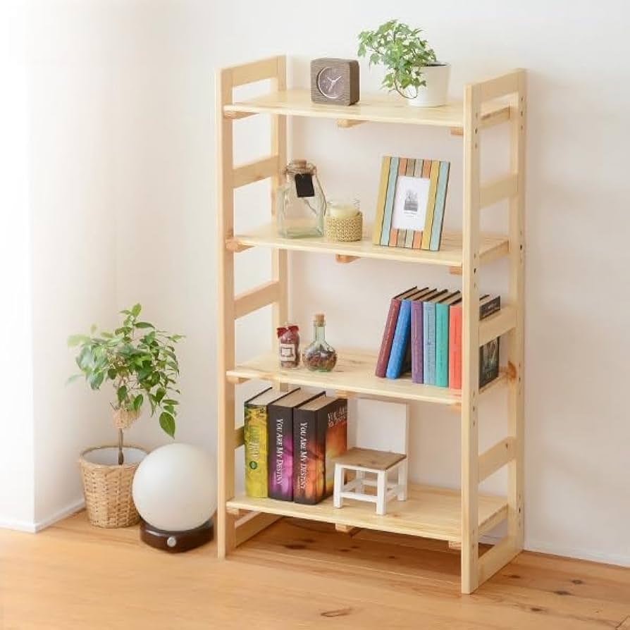 Amazon｜ラック 木製 パイン材 (幅60 奥行30 高さ110cm) 4段 パイン材
