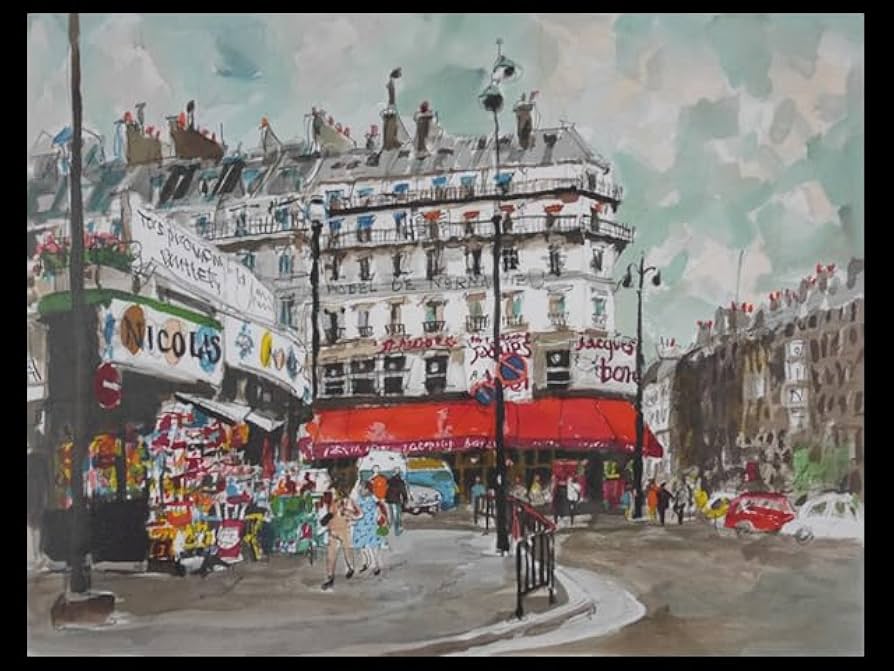 Amazon.co.jp: 児玉幸雄 リトグラフ 版画 パリの街 額装 パリ街並 街角