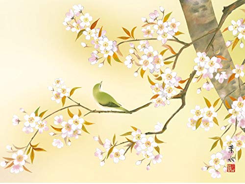金箔使用 桜と小鳥の日本画屏風 金箔使用 桜と小鳥の日本画屏風 金箔