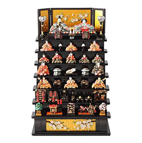 Amazon.co.jp: ミニ雛人形『若菜雛 木製七段飾り 黒 3263』ポリレジン