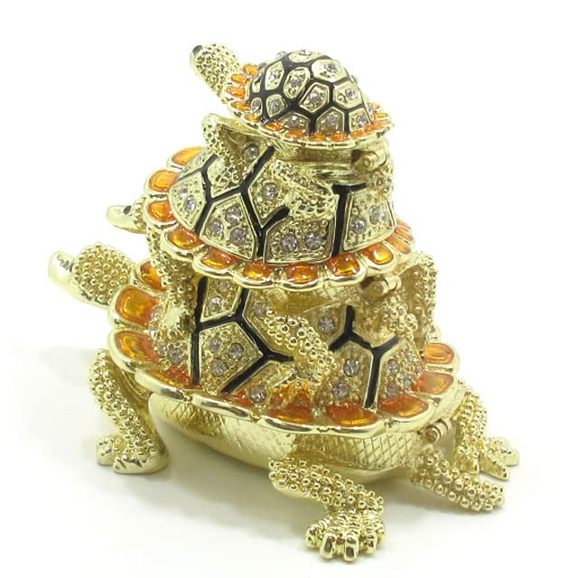 Amazon.co.jp: 亀 置物 かめ ラインストーン装飾 三段亀 三代亀 宝物入