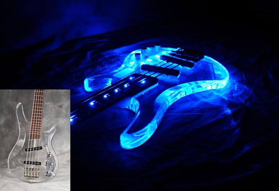 Amazon | 5弦ジャズアクリルボディスタイルベースギターブルーライト