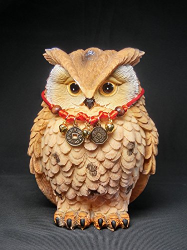 Amazon.co.jp: 開運 茶 フクロウ (高さ約14.5cm)牛鈴首掛付【風水置物