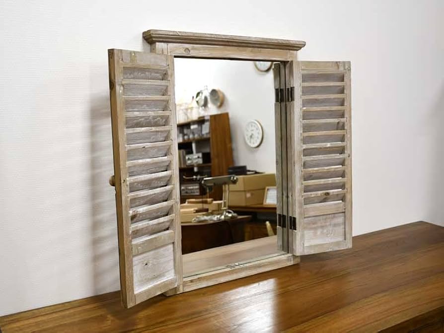 Amazon.co.jp: ウッド ウィンドウミラー ルーバー L ウォールミラー