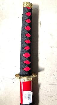 Amazon | 木製鞘付き日本刀・赤橙塗装 金鍔（金色金具） 玩具 | 民芸品