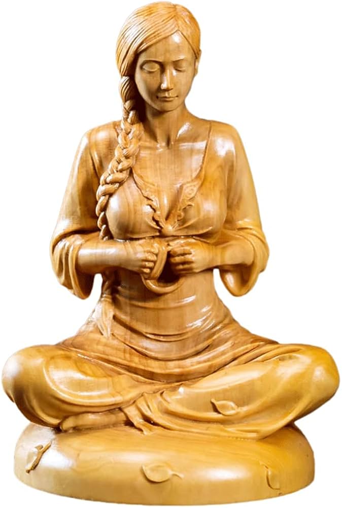 Amazon.co.jp: 木彫り 置物 瞑想的な美少女坐像 高級天然ツゲ木彫り