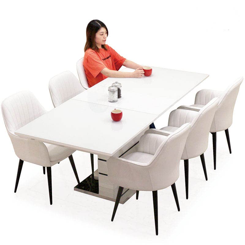 Amazon｜ダイニングテーブルセット 6人掛け 伸縮 回転椅子 白 伸長式