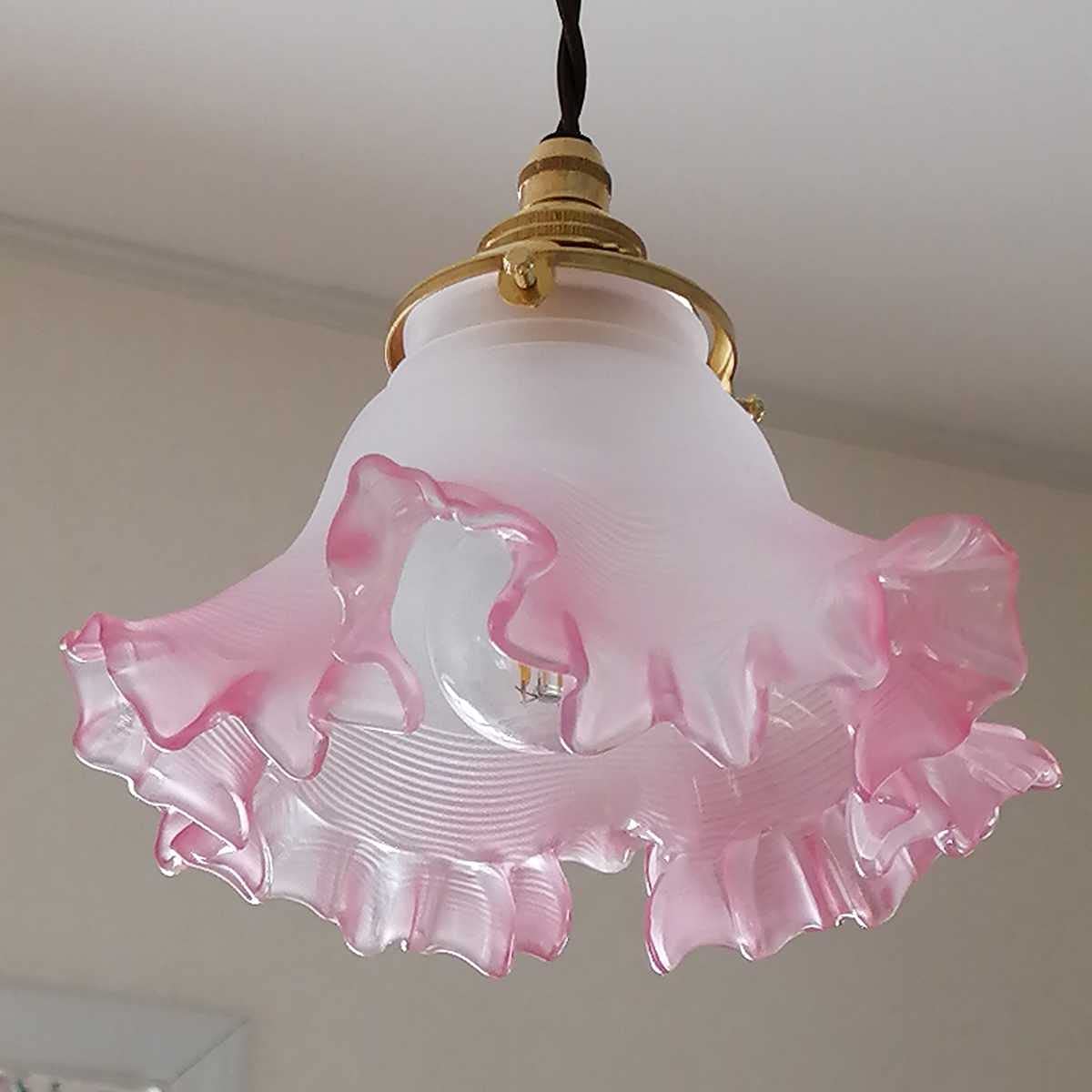 大正ガラス アンティーク ピンクランプシェード 大正ガラス