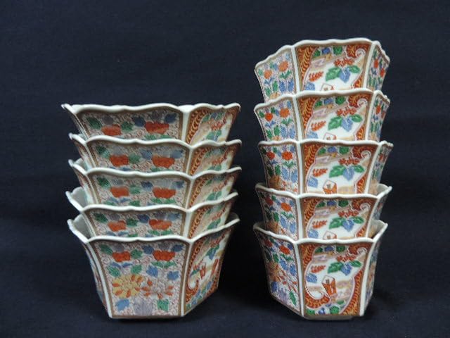 Amazon.co.jp: 有田焼 小鉢揃 六角形 大小 10点 色絵 和食器 保管品 箱