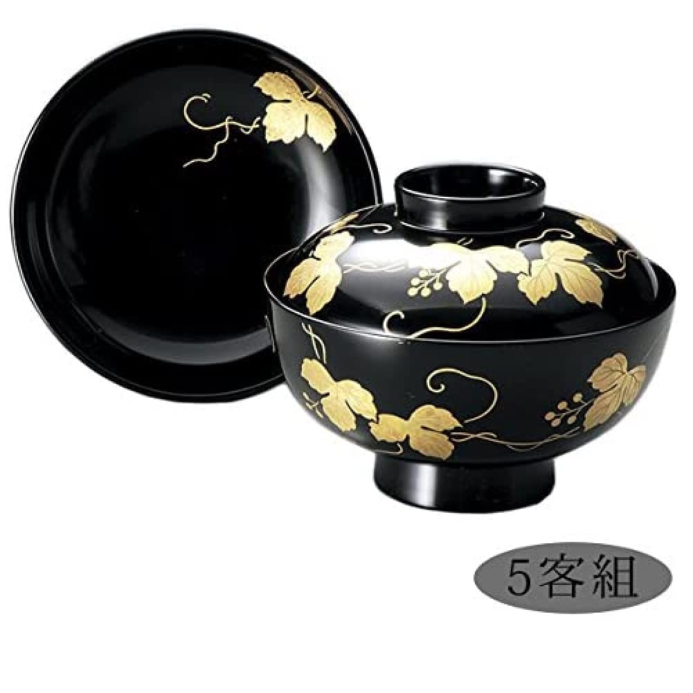 Amazon.co.jp: 漆器 蓋付きお椀吸物椀箔つた黒5客 (G7-03606) : ホーム