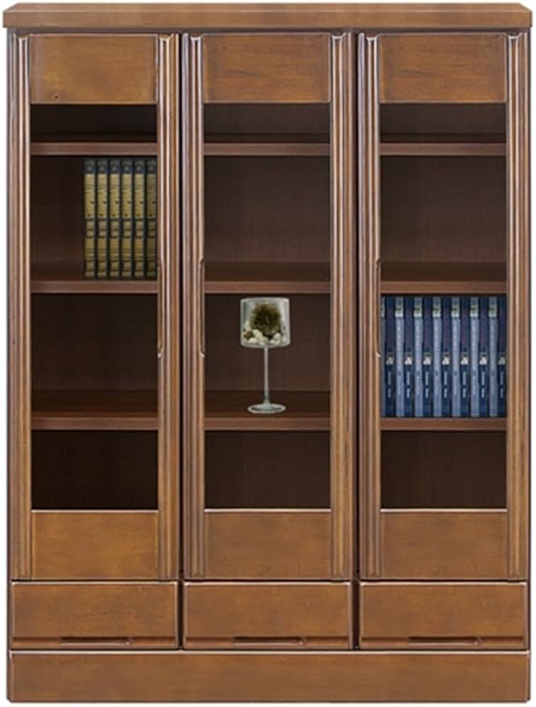 購入前コメ必須プロフ必読)】ガラス扉本棚 ダークブラウン 可動棚付き