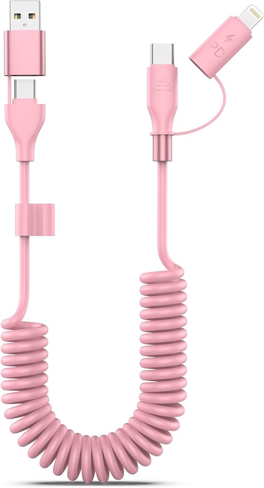 Amazon.co.jp: 【60W】4in1 iPhone 充電ケーブル、ピンク 伸縮巻き取り