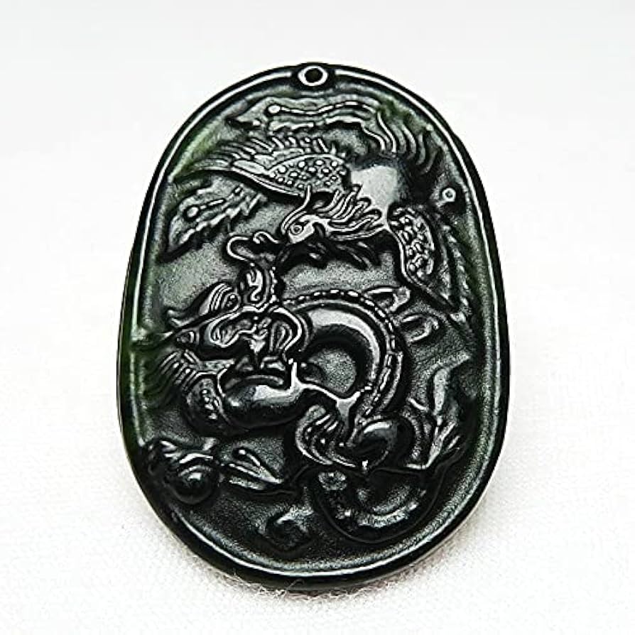 Amazon.co.jp: 天然翡翠ペンダントネックレス彫刻幸運のお守り、天然黒
