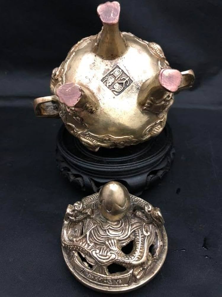 Amazon.co.jp: 香炉 大明宣徳 黄銅 彫刻 置物 台座 開運 風水 骨董 古