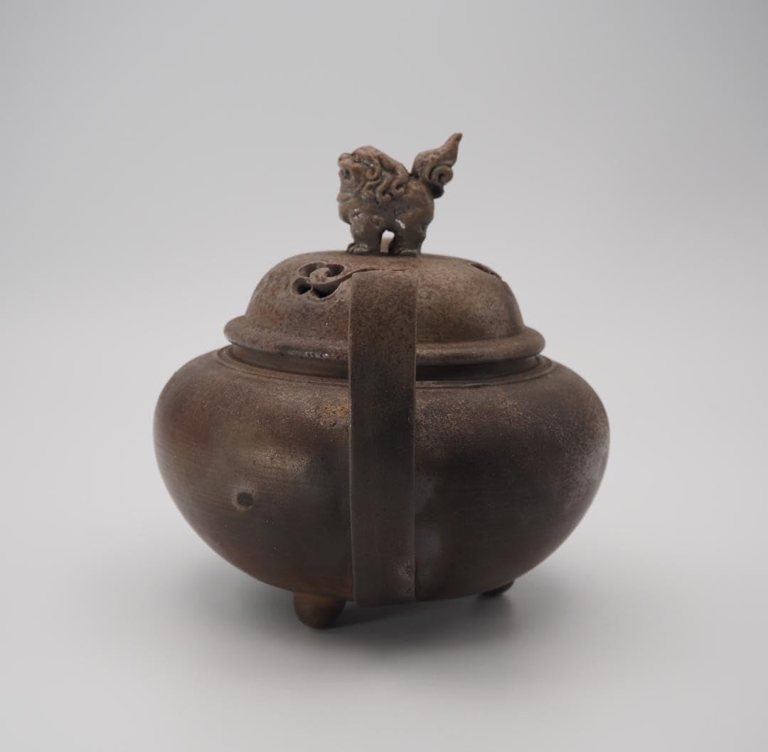 備前焼 古備前 初代小西陶古作 獅子摘蓋 双耳三足香炉-vetements