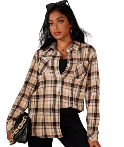 Deer Lady Plaid Flannel Shirts for Women Buffalo Plaid Shirts