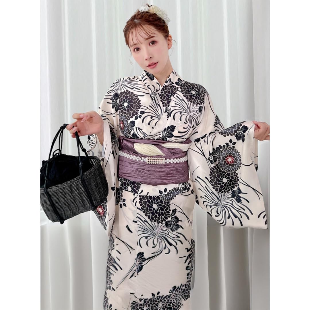 Amazon.co.jp: 古典菊浴衣セットゆかた 兵児帯 大人 花柄 モノトーン