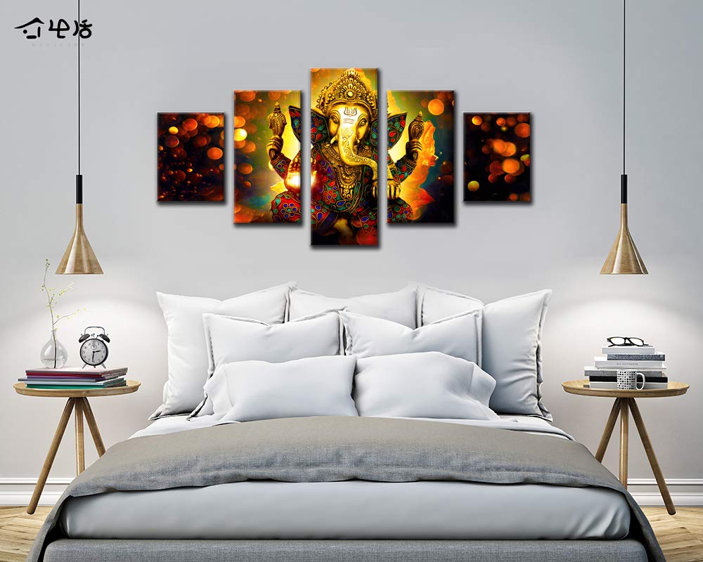 Amazon.com: Large 5 Panel Hindu God Ganesha Wall Art - Traditional