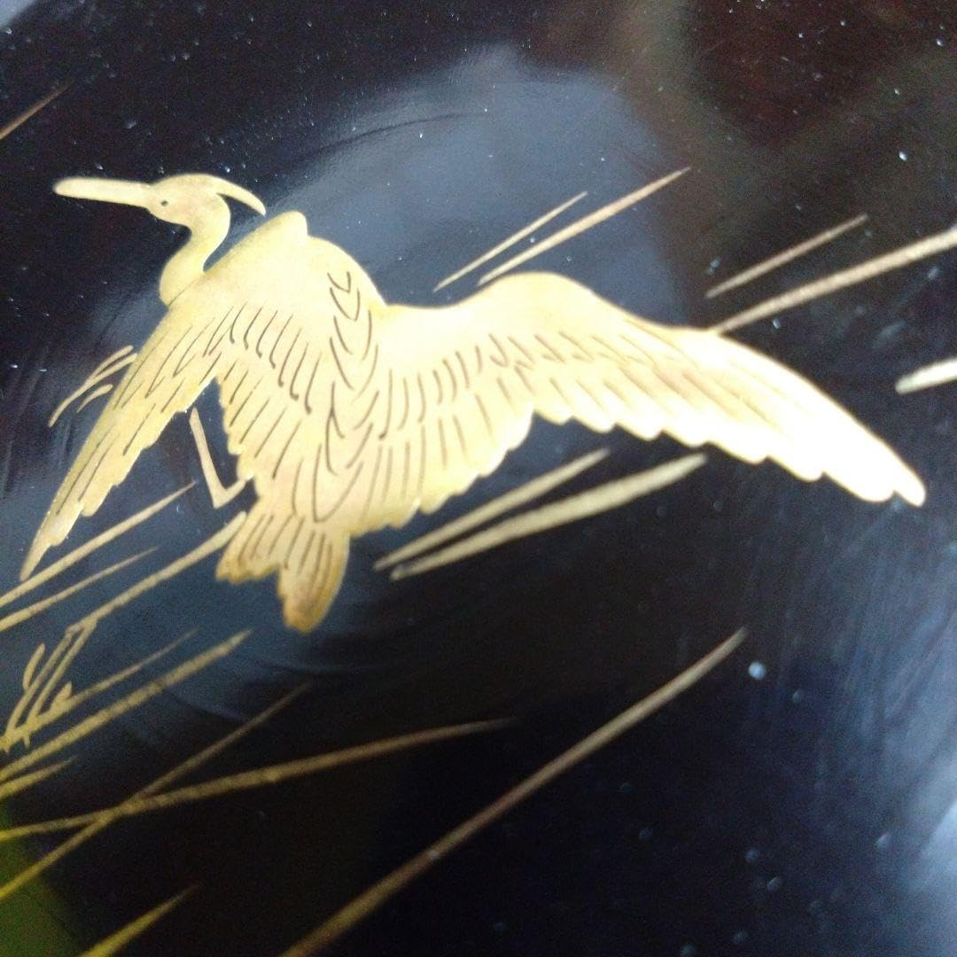 Amazon.co.jp: 漆器輪島塗 江戸期 金蒔絵 金縁 本漆塗 天然木 白鷺紋様