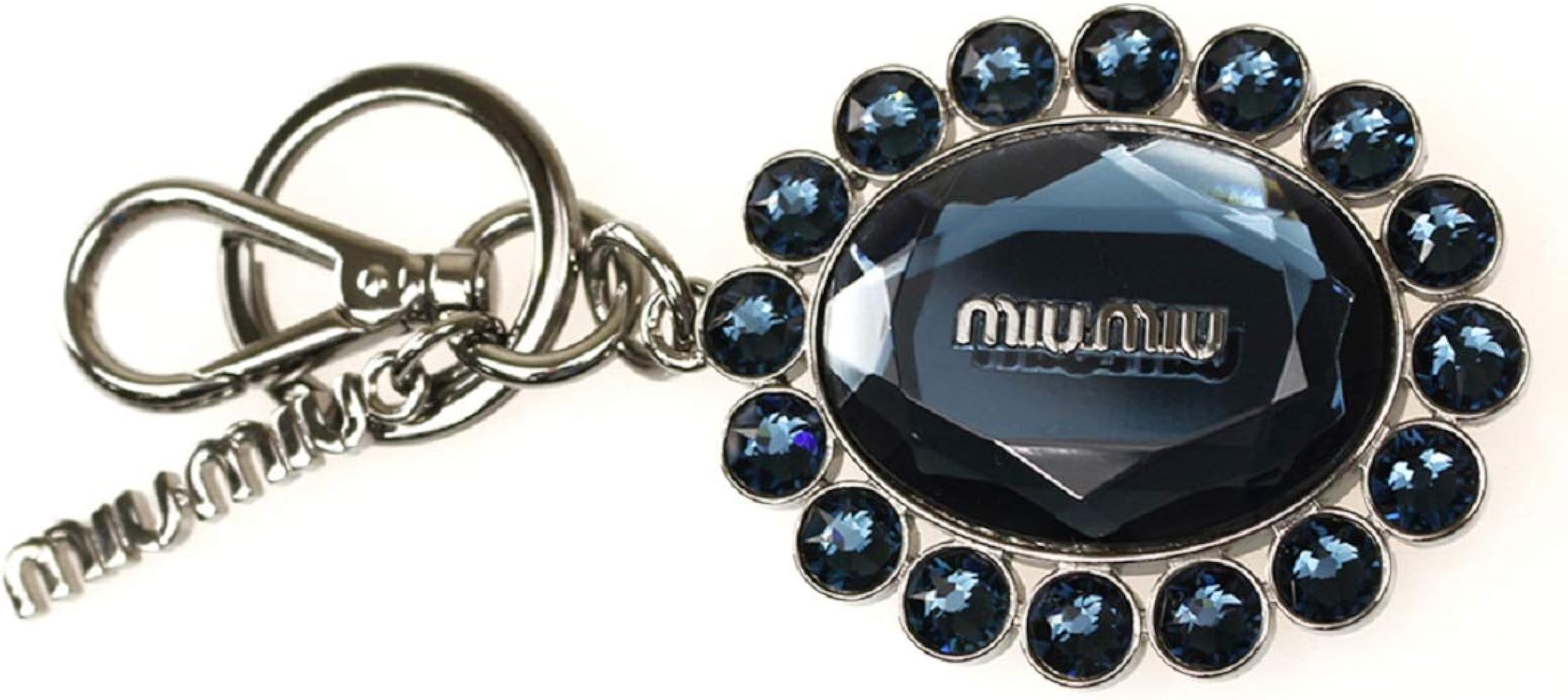 Prada Miu Miu Trick Oval Crystal Dark Blue Plex Charm Key Chain