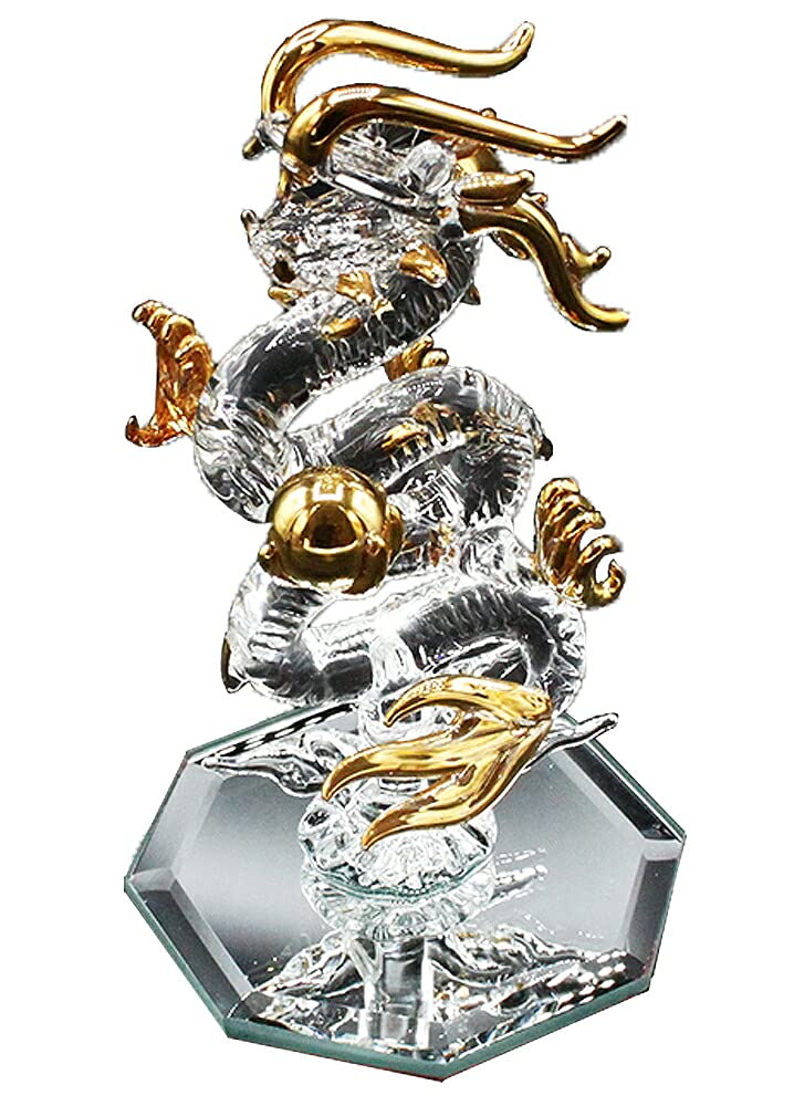 Amazon.co.jp: クリスタル 天上 昇龍 龍 置物 Mサイズ 皇龍 皇帝龍