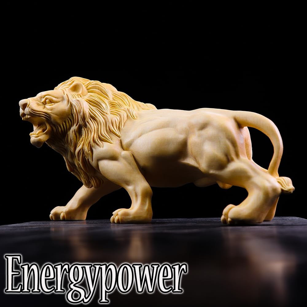 Amazon.co.jp: EnergyPower ライオン 木彫り彫刻 檜天然木彫り出し