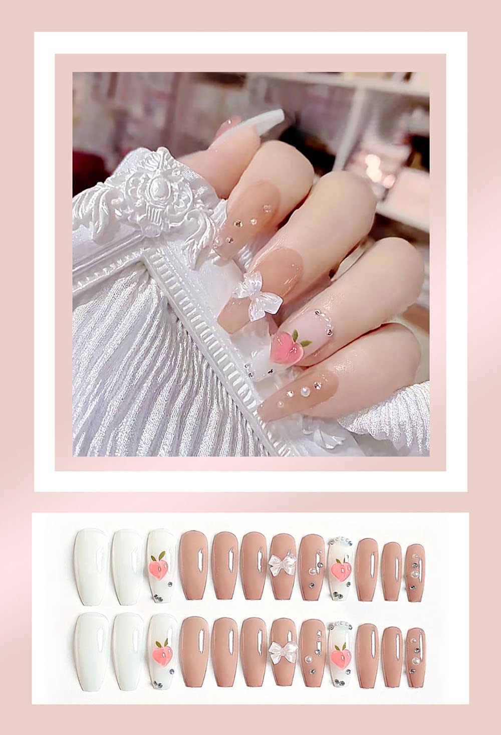 Amazon | 24枚入り ネイルチップ cuteなハートもも うるっとピンク