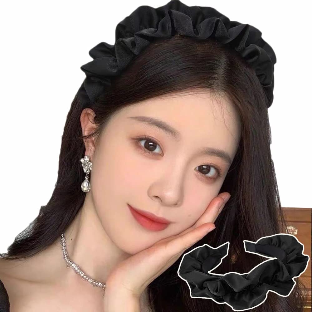 Amazon.co.jp: YUAWIN カチューシャ フリル 黒 サテン 日常使う