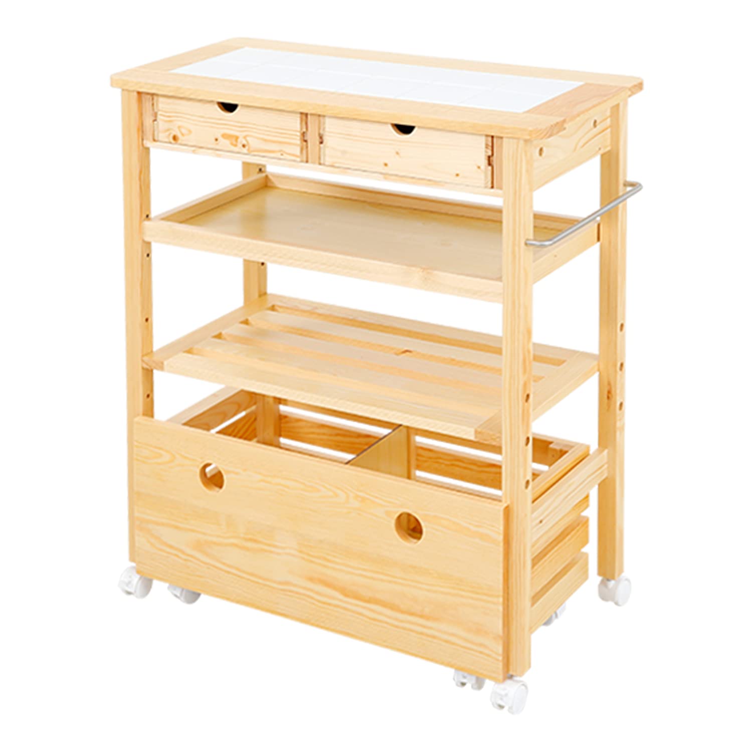 Amazon.co.jp: LOWYA ロウヤ キッチンワゴン キッチンカート 天然木