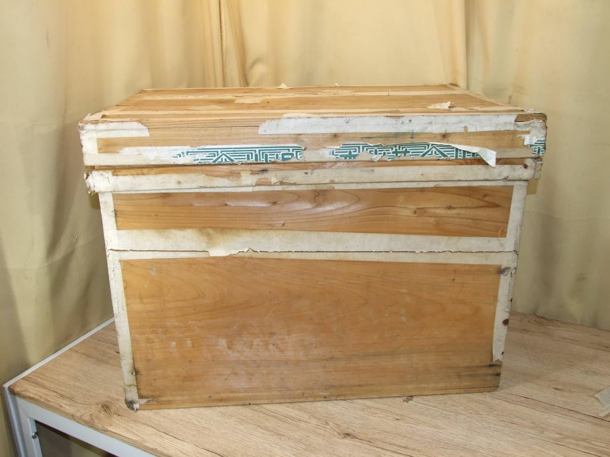 Amazon.co.jp: 大きな茶箱木箱古民具昭和レトロ収納箱外寸67×43.5×高さ