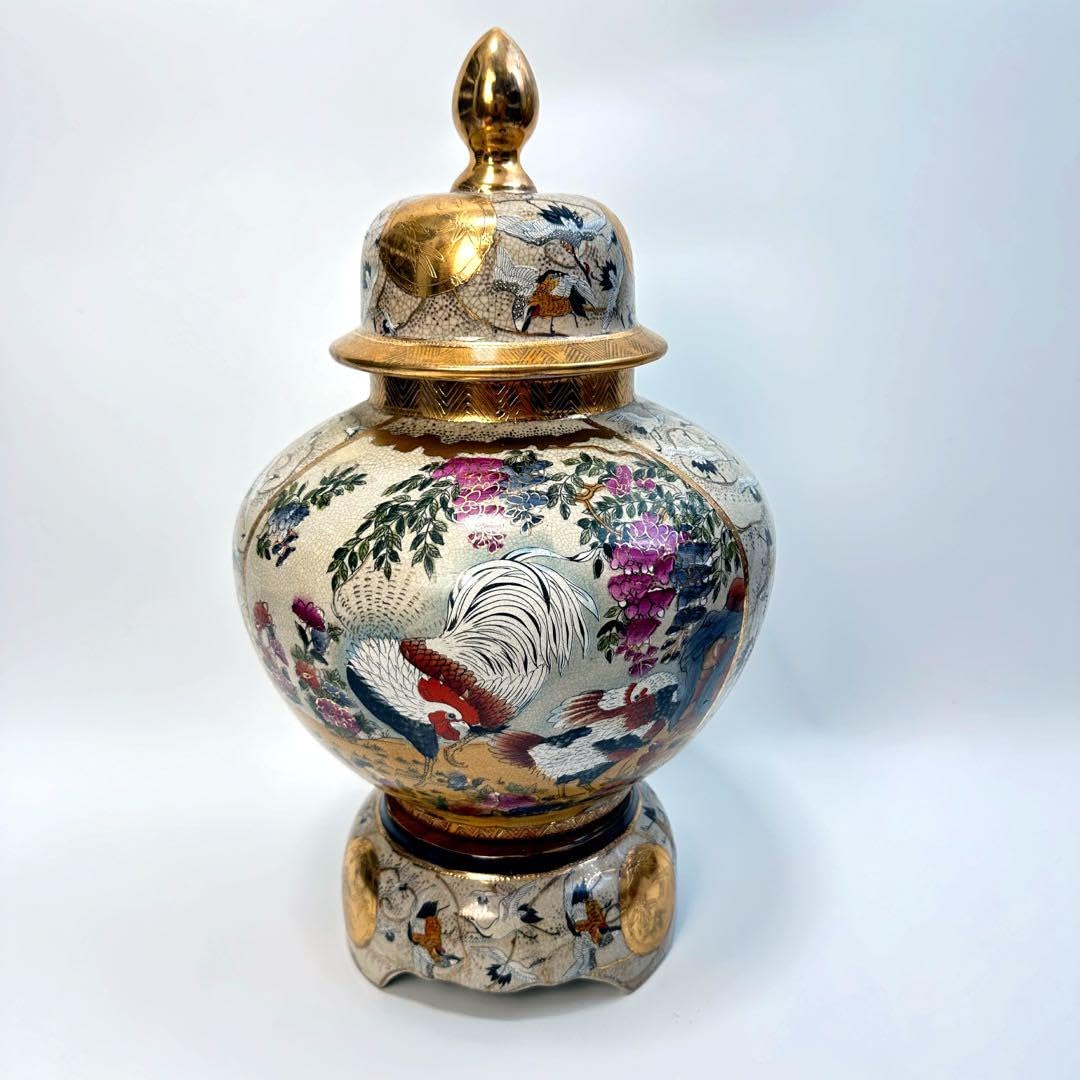 薩摩焼 串木野窯 花鳥文 花瓶 V R4212 【公式通販】