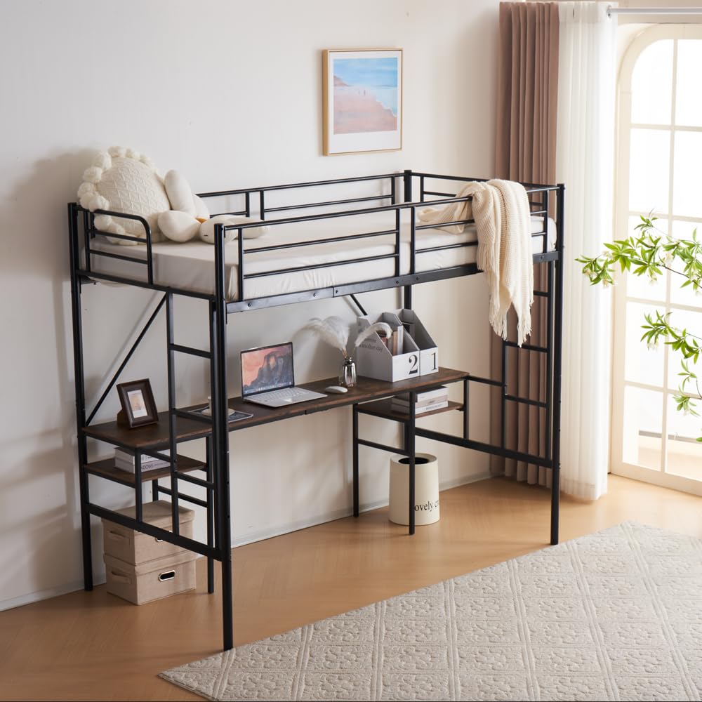 Amazon｜システムベット ロフトベッド シングル デスク付き ラック棚