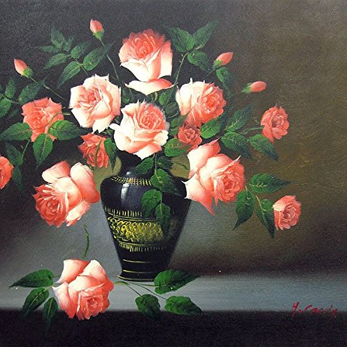 高島屋シール河井達海8号花瓶薔薇油彩画