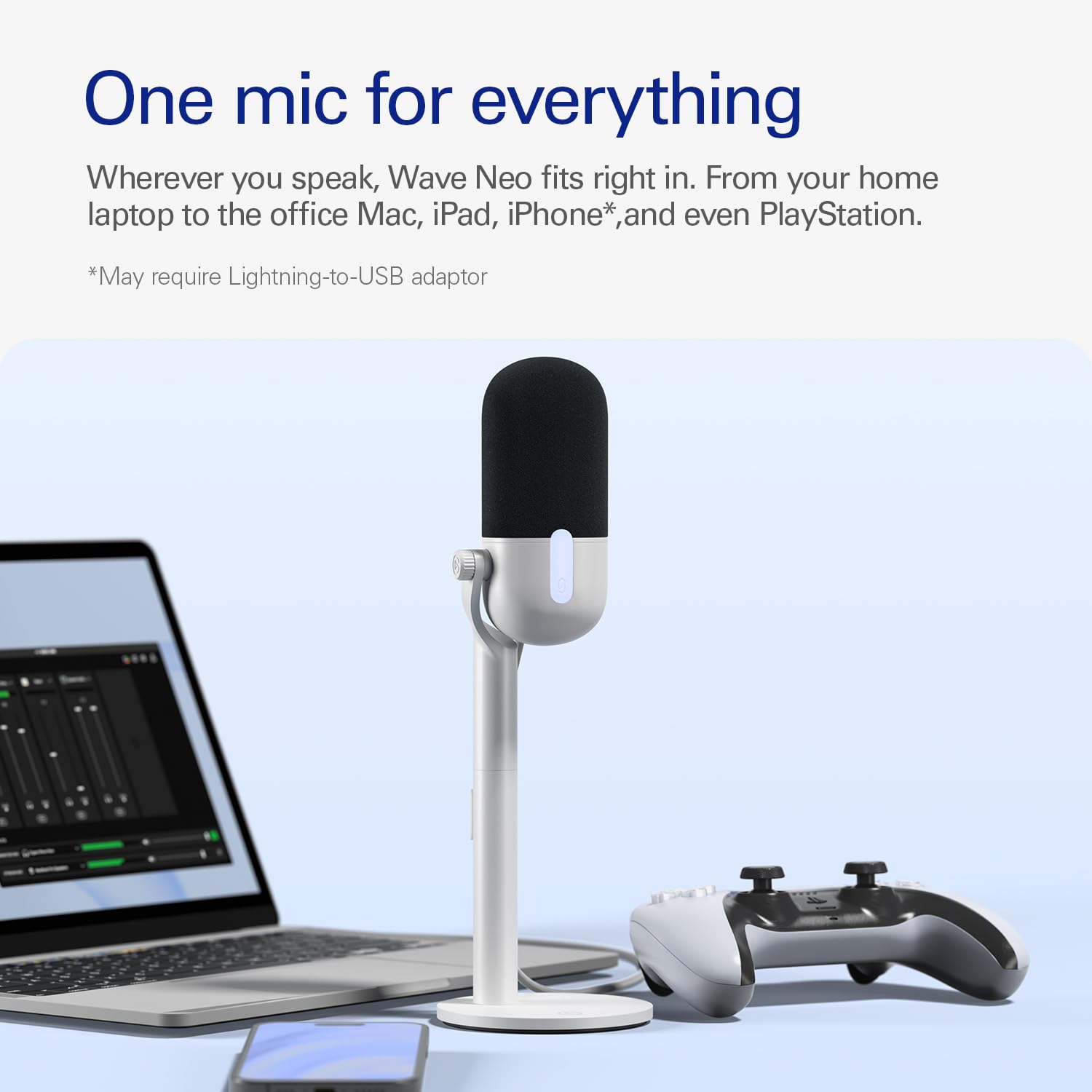 Elgato Wave Neo – USB Condenser Microphone, Tap to Mute, for
