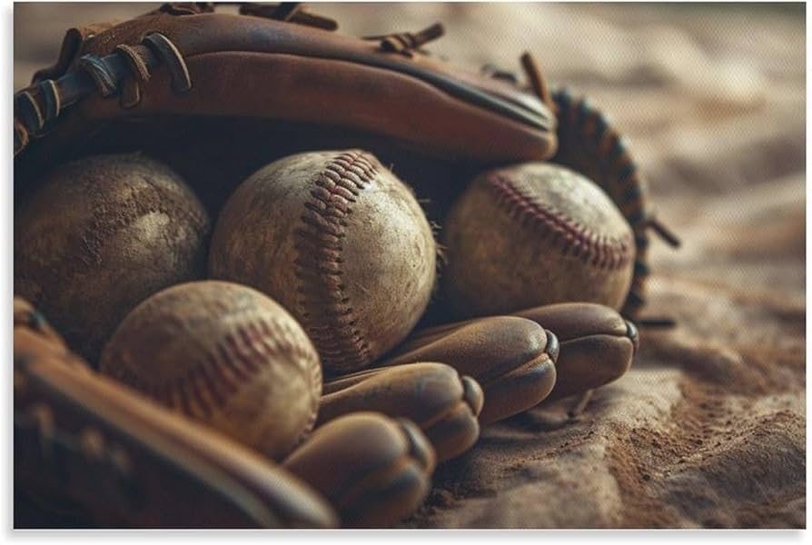 Amazon.co.jp: 絵画 古い野球のグローブと野球ボールインテリア 絵画