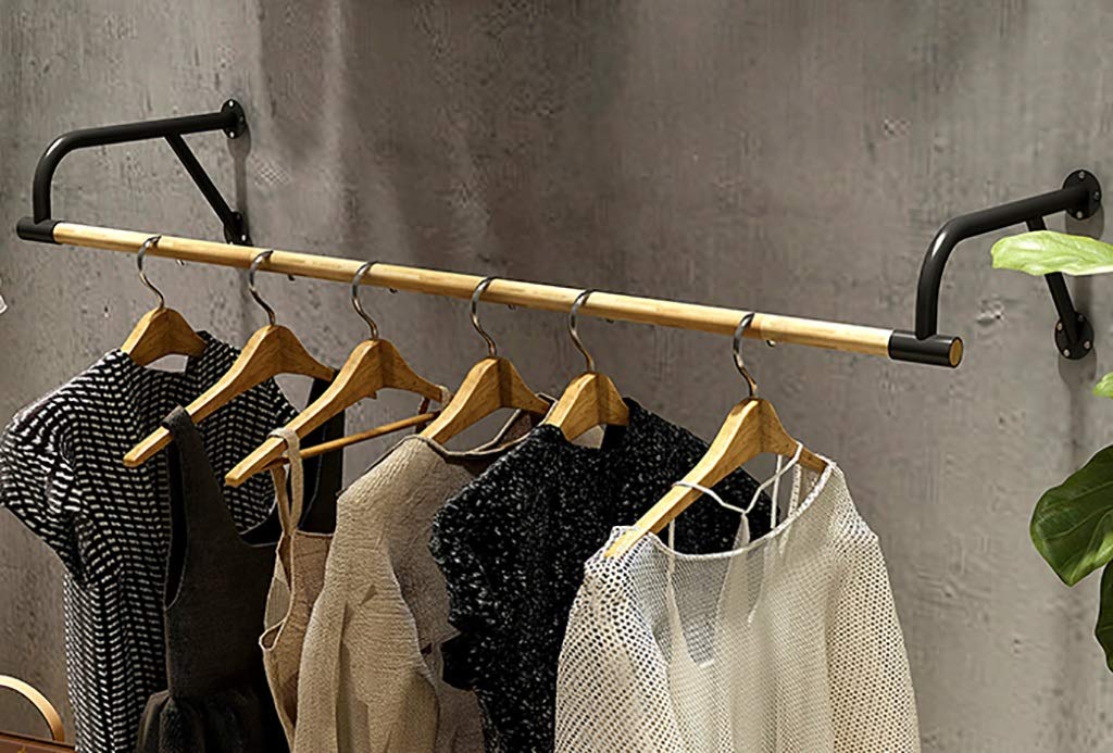 Amazon｜ポールハンガー ヴィンテージウォールは、木製の洋服レール