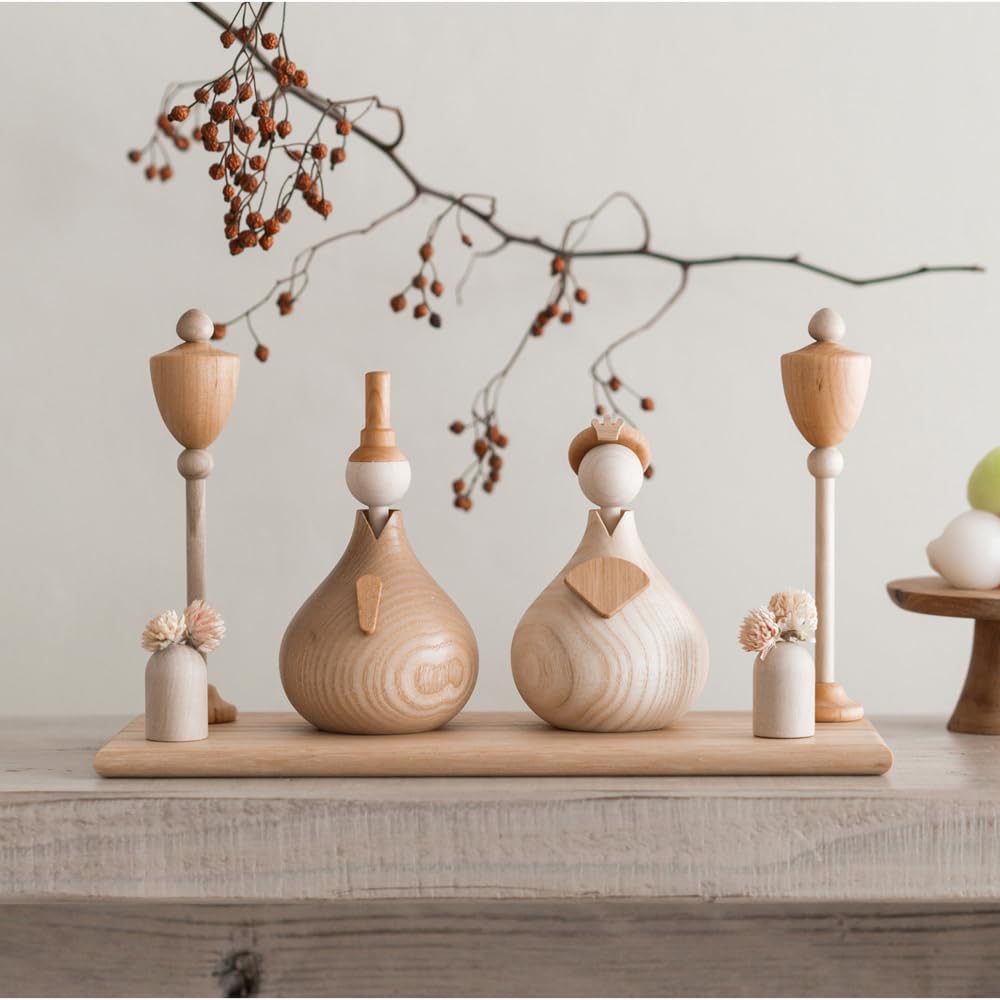 Amazon | bcbasics オリジナルセット (桐箱&花差し付き) 木製ひな人形