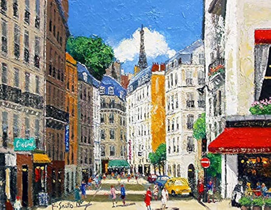 真作】絵画 油彩6号 ヨーロッパ街景 印象派風 都市のひととき W193 真