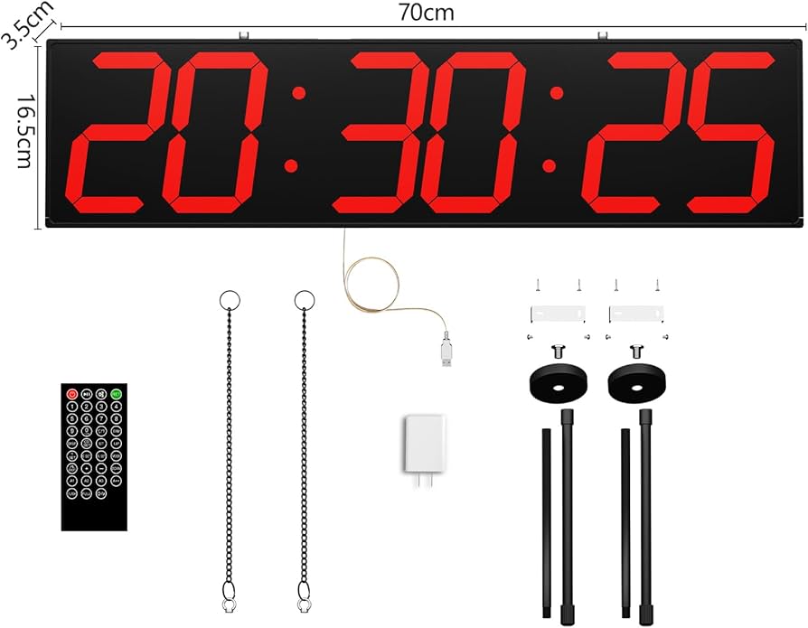 Amazon.co.jp: CHKOSDA 27インチ両面デジタル壁掛け時計、タイマー