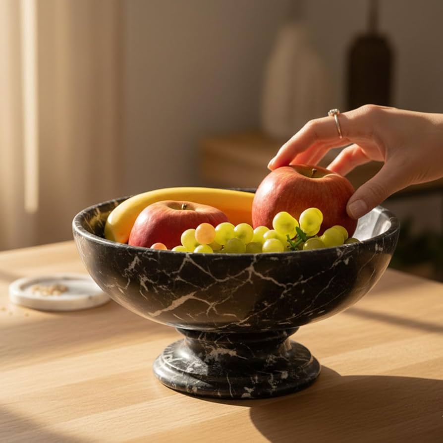 Amazon｜Radicaln 大理石フルーツボウル、10インチ、ブラック