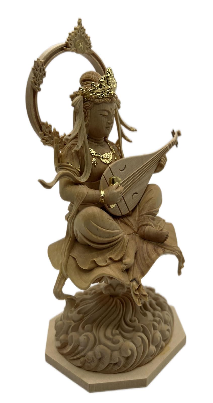 Amazon｜木彫り仏像 辨財天 弁才天像【弁財天（弁才天）】桧木 金泥