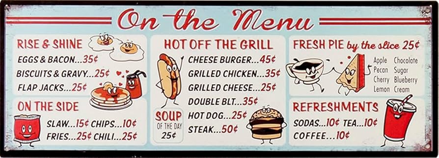Amazon | アメリカン ダイナー ファストフード メニュー 看板 メタル