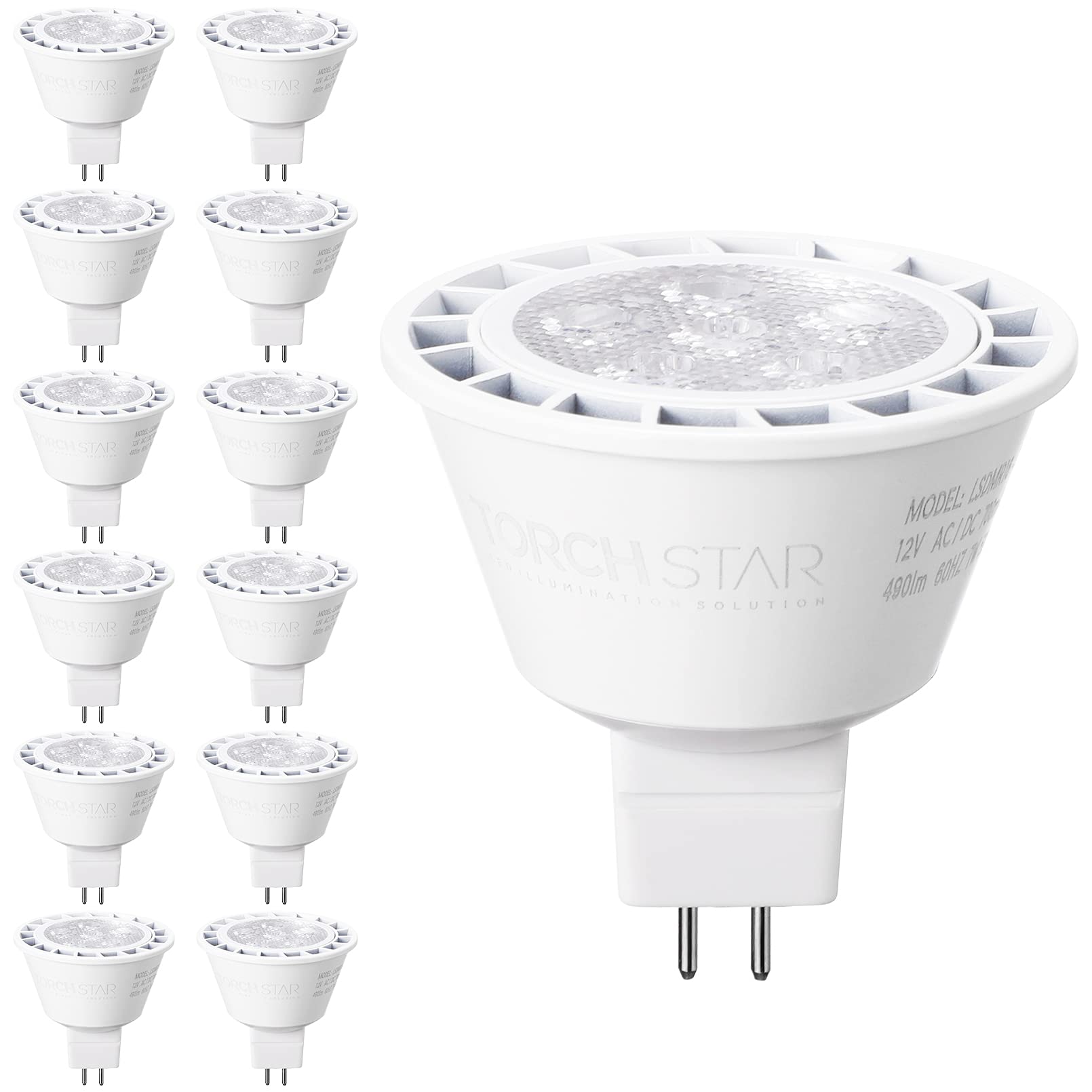 TORCHSTAR 12-Pack MR16 LED Bulb Dimmable, ‎Aluminum, GU5.3 7W 50W